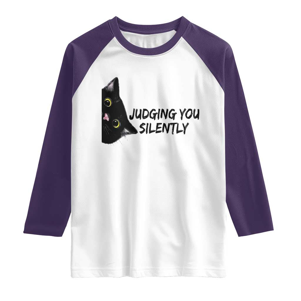 Judging You Silently Black Cat Raglan Shirt Funny Sarcastic Kitten Pet Lovers TS14 White Purple Print Your Wear