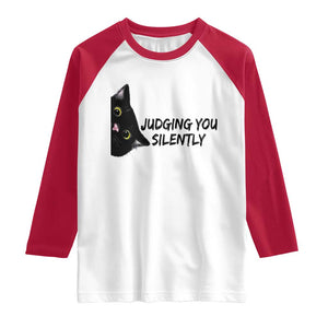 Judging You Silently Black Cat Raglan Shirt Funny Sarcastic Kitten Pet Lovers TS14 White Red Print Your Wear
