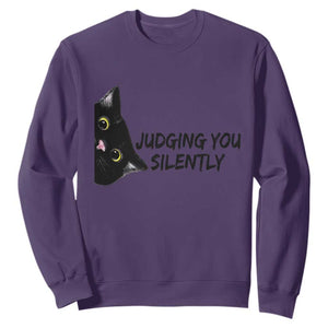 Judging You Silently Black Cat Sweatshirt Funny Sarcastic Kitten Pet Lovers TS14 Purple Print Your Wear