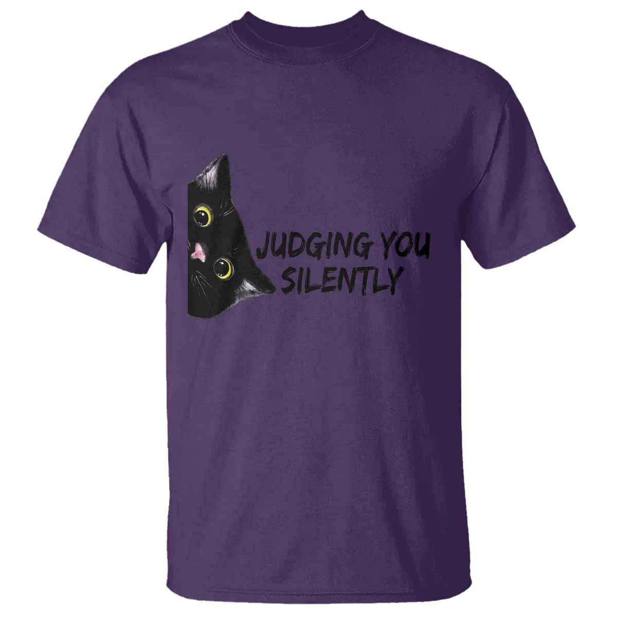 Judging You Silently Black Cat T Shirt Funny Sarcastic Kitten Pet Lovers TS14 Purple Print Your Wear