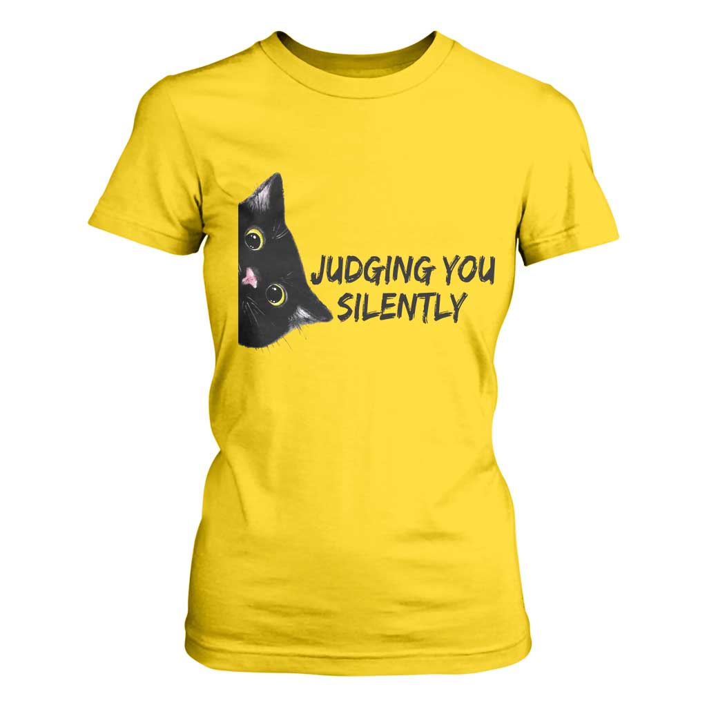 Judging You Silently Black Cat T Shirt For Women Funny Sarcastic Kitten Pet Lovers TS14 Daisy Print Your Wear