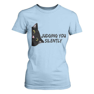 Judging You Silently Black Cat T Shirt For Women Funny Sarcastic Kitten Pet Lovers TS14 Light Blue Print Your Wear