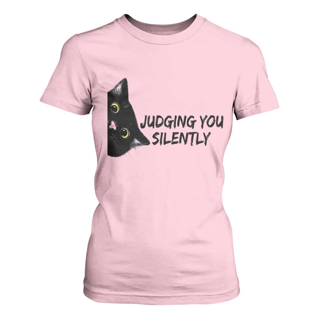 Judging You Silently Black Cat T Shirt For Women Funny Sarcastic Kitten Pet Lovers TS14 Light Pink Print Your Wear