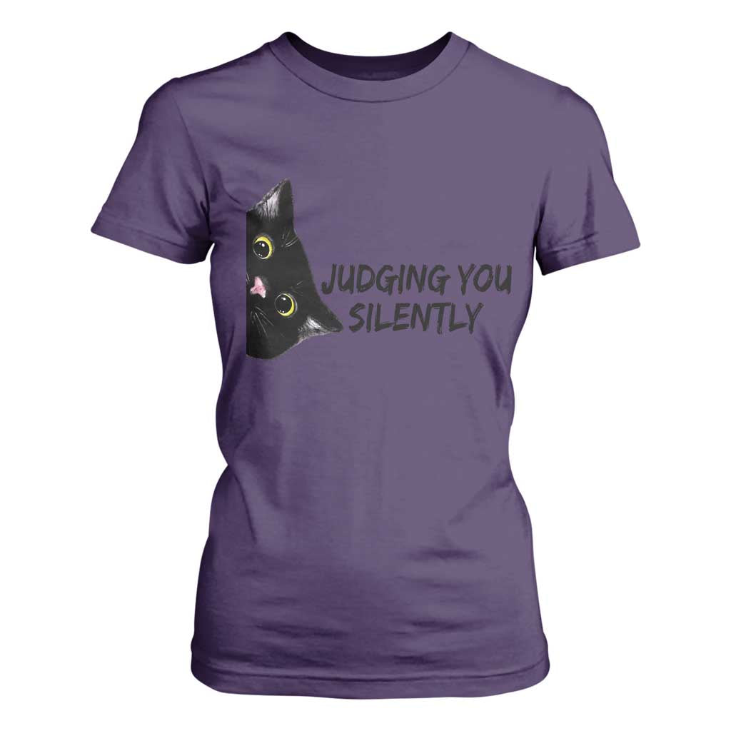 Judging You Silently Black Cat T Shirt For Women Funny Sarcastic Kitten Pet Lovers TS14 Purple Print Your Wear