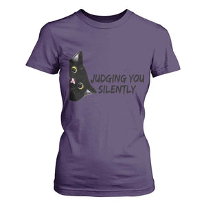 Judging You Silently Black Cat T Shirt For Women Funny Sarcastic Kitten Pet Lovers TS14 Purple Print Your Wear