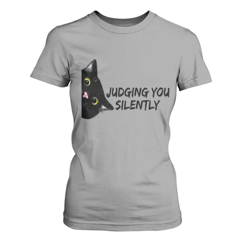 Judging You Silently Black Cat T Shirt For Women Funny Sarcastic Kitten Pet Lovers TS14 Sport Gray Print Your Wear