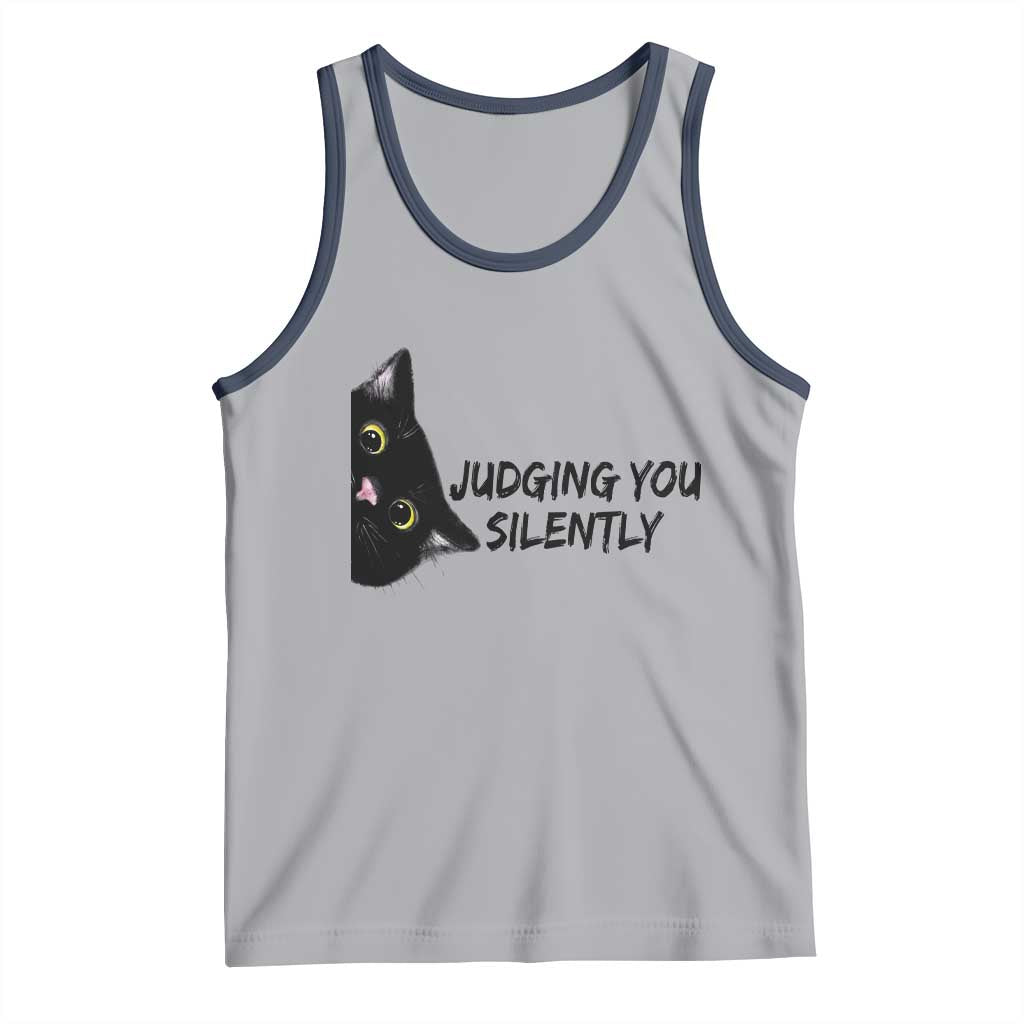 Judging You Silently Black Cat Tank Top Funny Sarcastic Kitten Pet Lovers TS14 Athletic Heather Navy Print Your Wear
