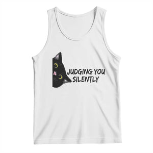 Judging You Silently Black Cat Tank Top Funny Sarcastic Kitten Pet Lovers TS14 White Print Your Wear