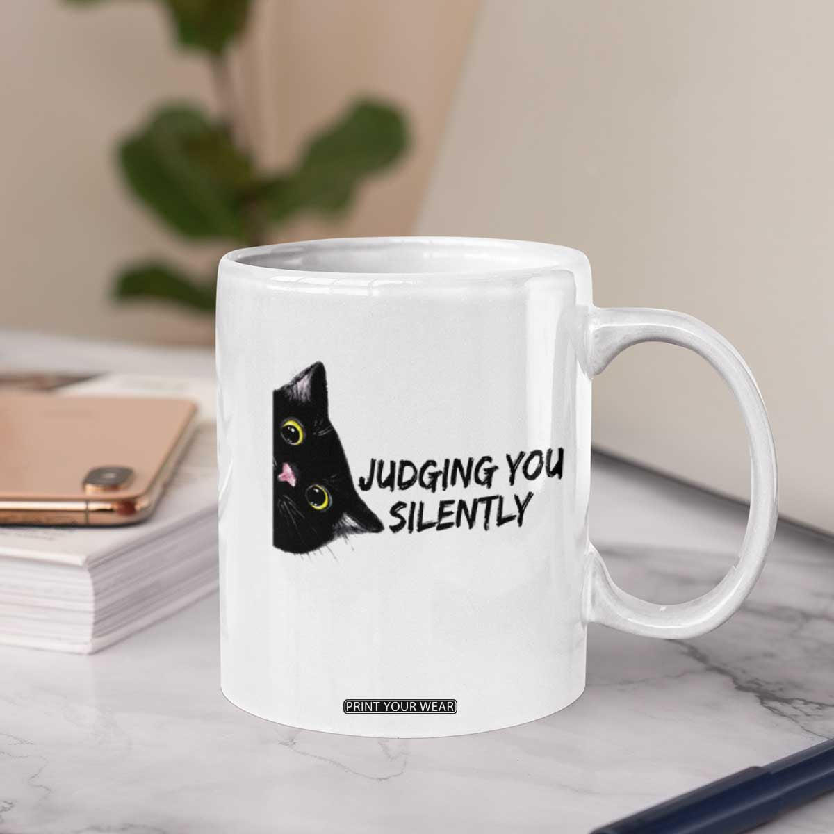 Judging You Silently Black Cat Coffee Mug Funny Sarcastic Kitten Pet Lovers TS14 Print Your Wear