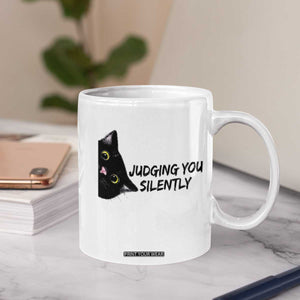 Judging You Silently Black Cat Coffee Mug Funny Sarcastic Kitten Pet Lovers TS14 Print Your Wear