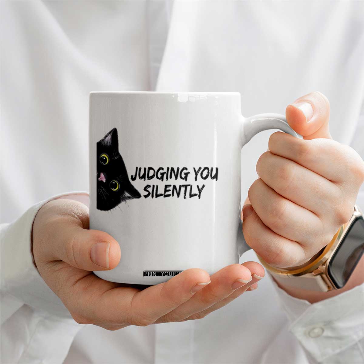 Judging You Silently Black Cat Coffee Mug Funny Sarcastic Kitten Pet Lovers TS14 Print Your Wear
