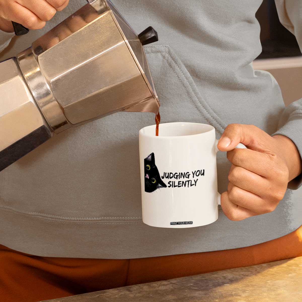 Judging You Silently Black Cat Coffee Mug Funny Sarcastic Kitten Pet Lovers TS14 Print Your Wear