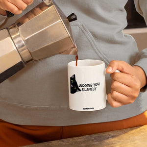 Judging You Silently Black Cat Coffee Mug Funny Sarcastic Kitten Pet Lovers TS14 Print Your Wear