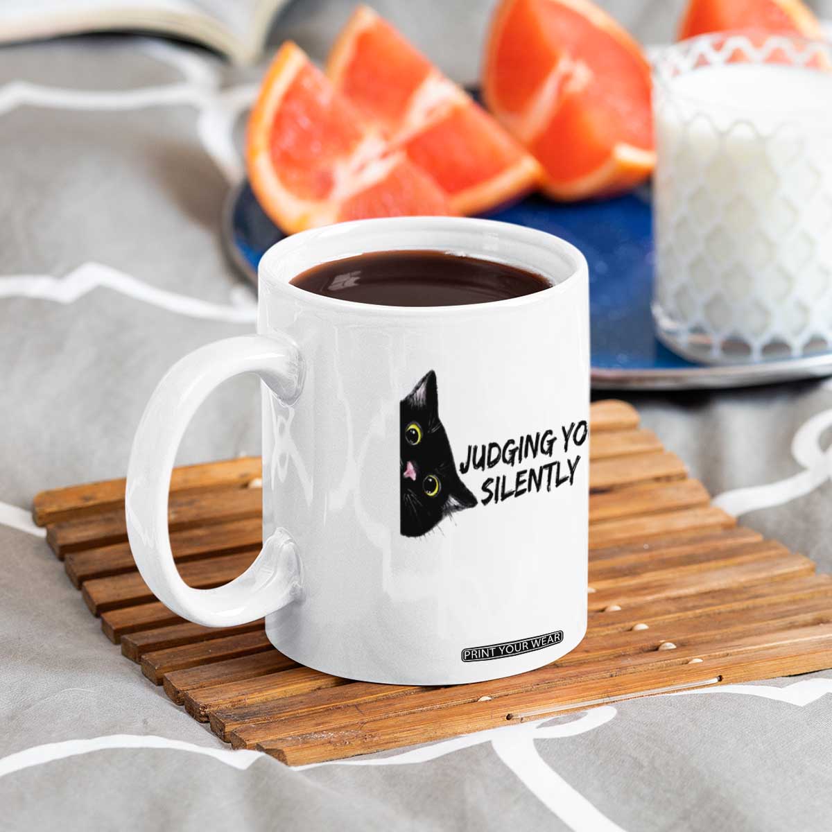 Judging You Silently Black Cat Coffee Mug Funny Sarcastic Kitten Pet Lovers TS14 Print Your Wear