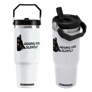 Judging You Silently Black Cat Flip Straw Tumbler Funny Sarcastic Kitten Pet Lovers TS14 One Size: 30 oz White Print Your Wear