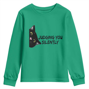 Judging You Silently Black Cat Youth Sweatshirt Funny Sarcastic Kitten Pet Lovers TS14 Irish Green Print Your Wear