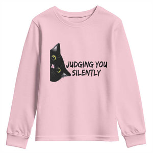 Judging You Silently Black Cat Youth Sweatshirt Funny Sarcastic Kitten Pet Lovers TS14 Light Pink Print Your Wear