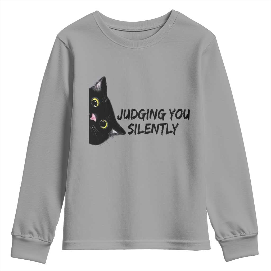Judging You Silently Black Cat Youth Sweatshirt Funny Sarcastic Kitten Pet Lovers TS14 Sport Gray Print Your Wear