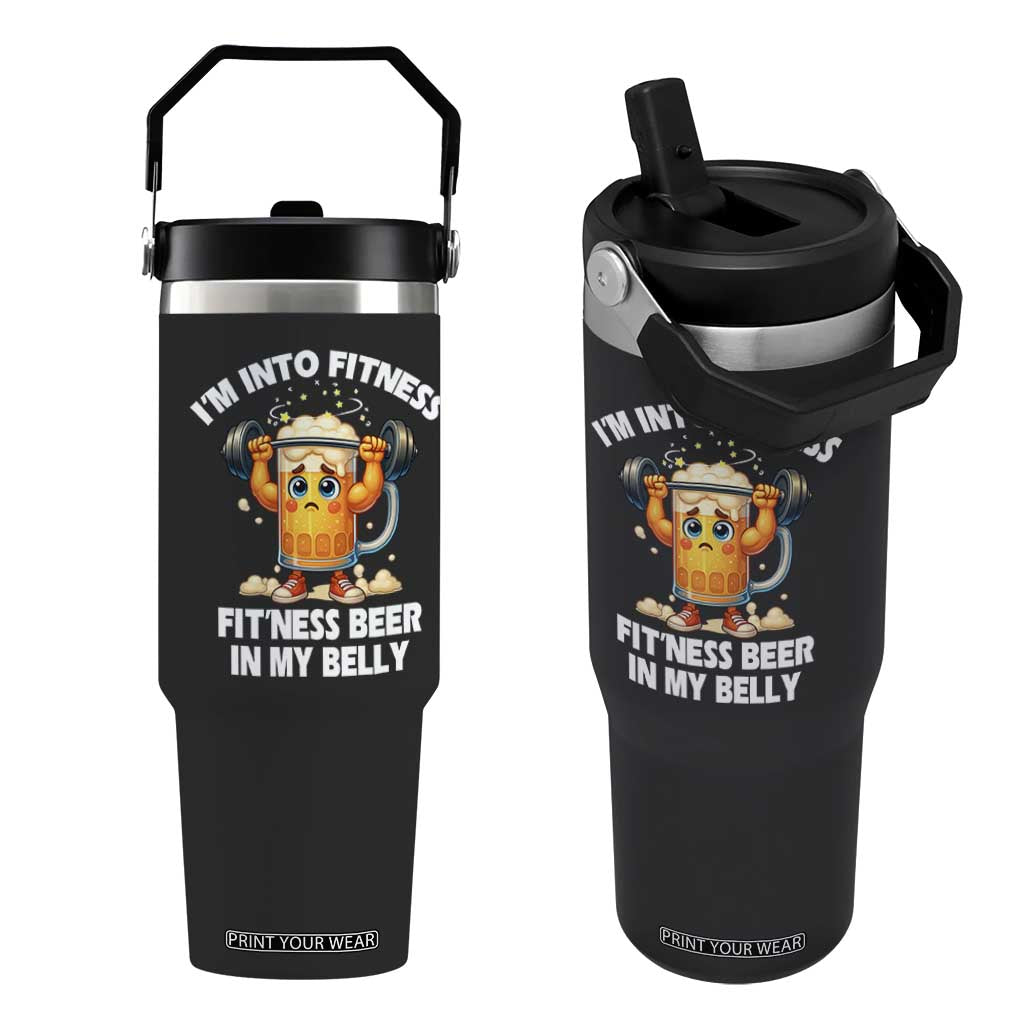 Funny Beer Lover Flip Straw Tumbler I Am Into Fitness Beer in My Belly TS14 One Size: 30 oz Black Print Your Wear