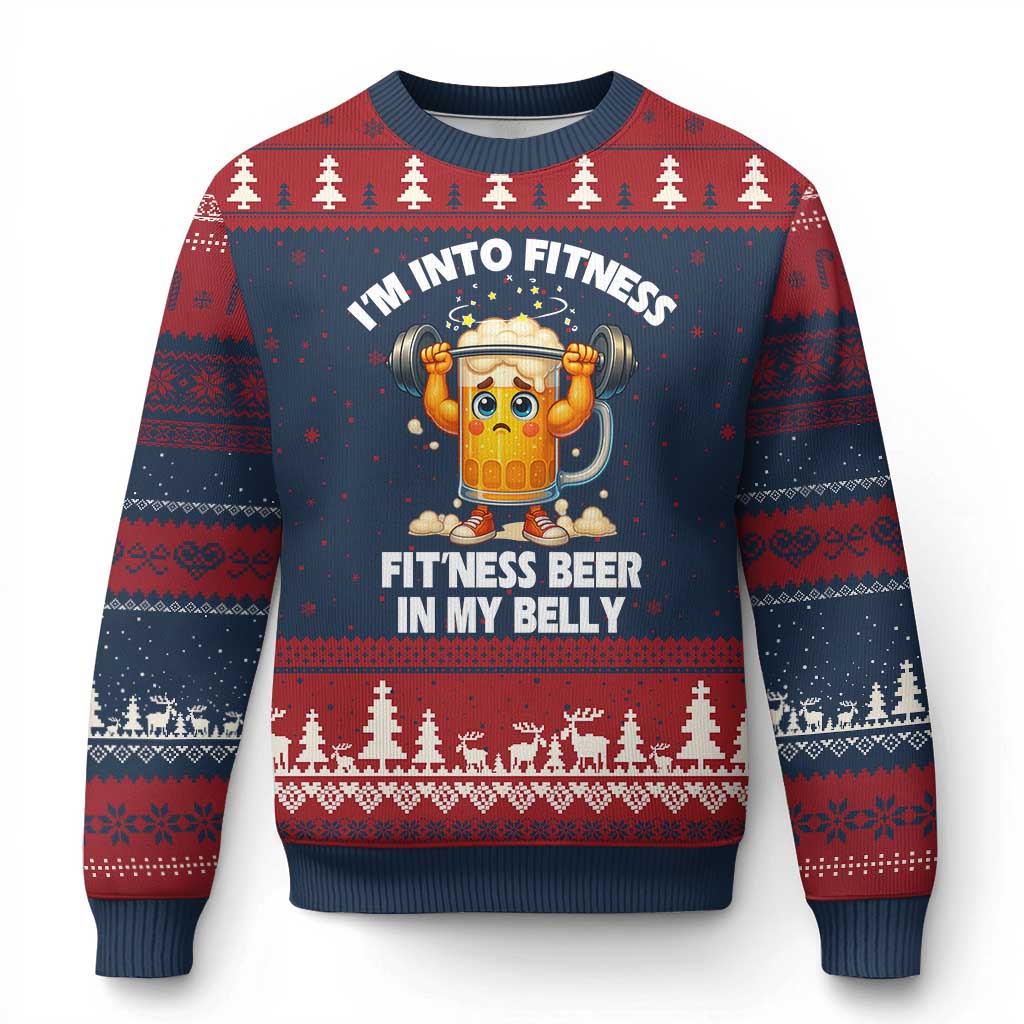 Funny Beer Lover Ugly Christmas Sweater I Am Into Fitness Beer in My Belly TS14 Navy Red Print Your Wear