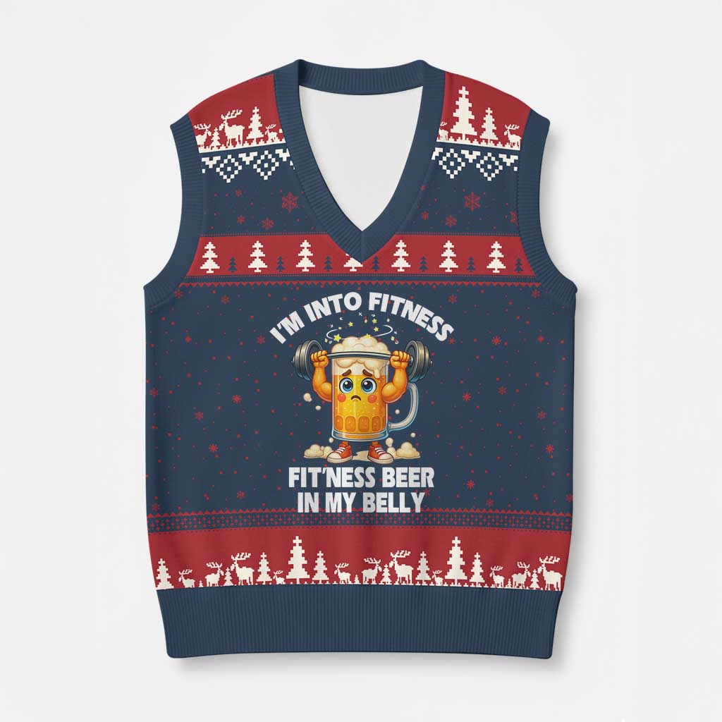 Funny Beer Lover V-Neck Knit Sweater Vest I Am Into Fitness Beer in My Belly TS14 Navy Red Print Your Wear
