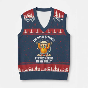 Funny Beer Lover V-Neck Knit Sweater Vest I Am Into Fitness Beer in My Belly TS14 Navy Red Print Your Wear