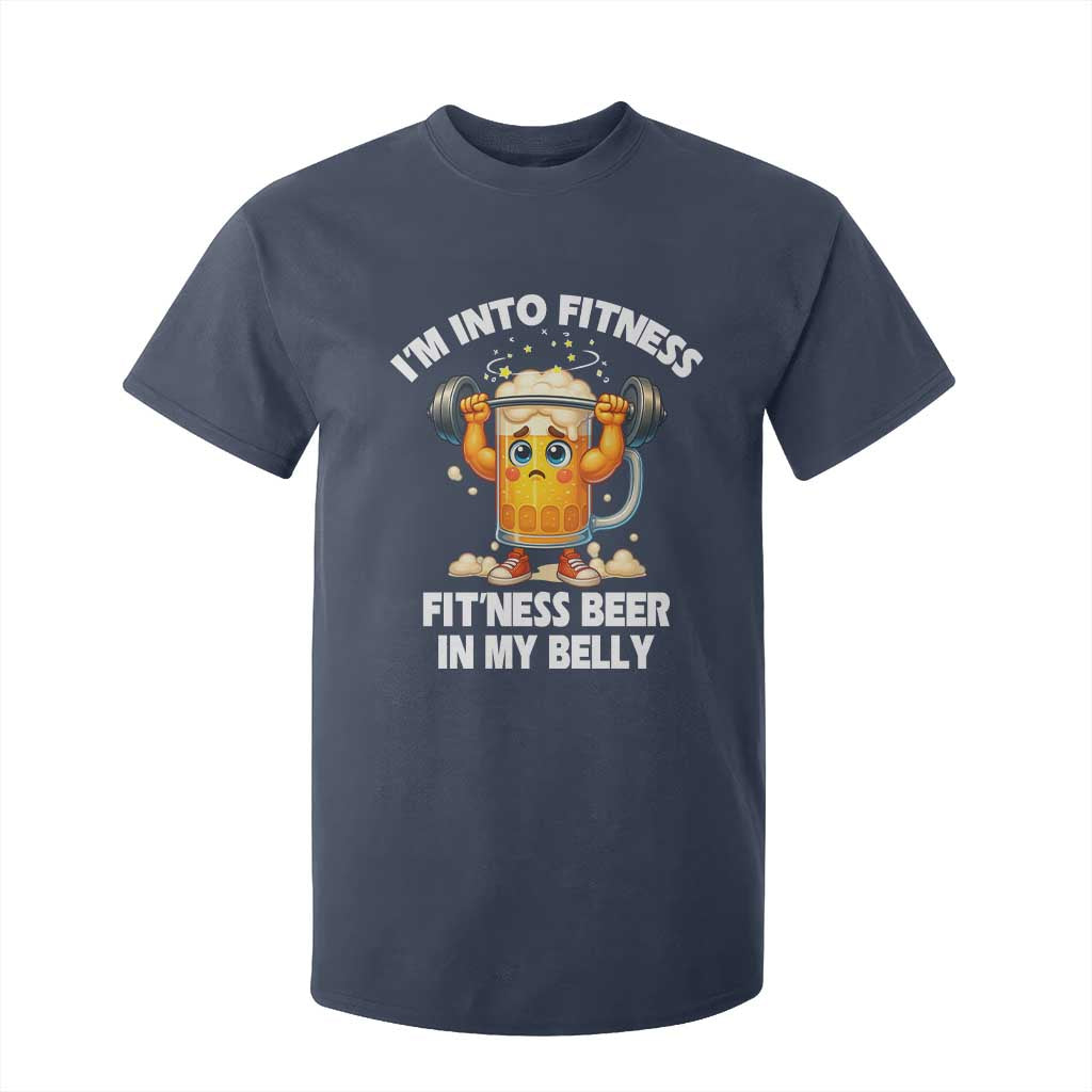 Funny Beer Lover T Shirt For Kid I Am Into Fitness Beer in My Belly TS14 Navy Print Your Wear