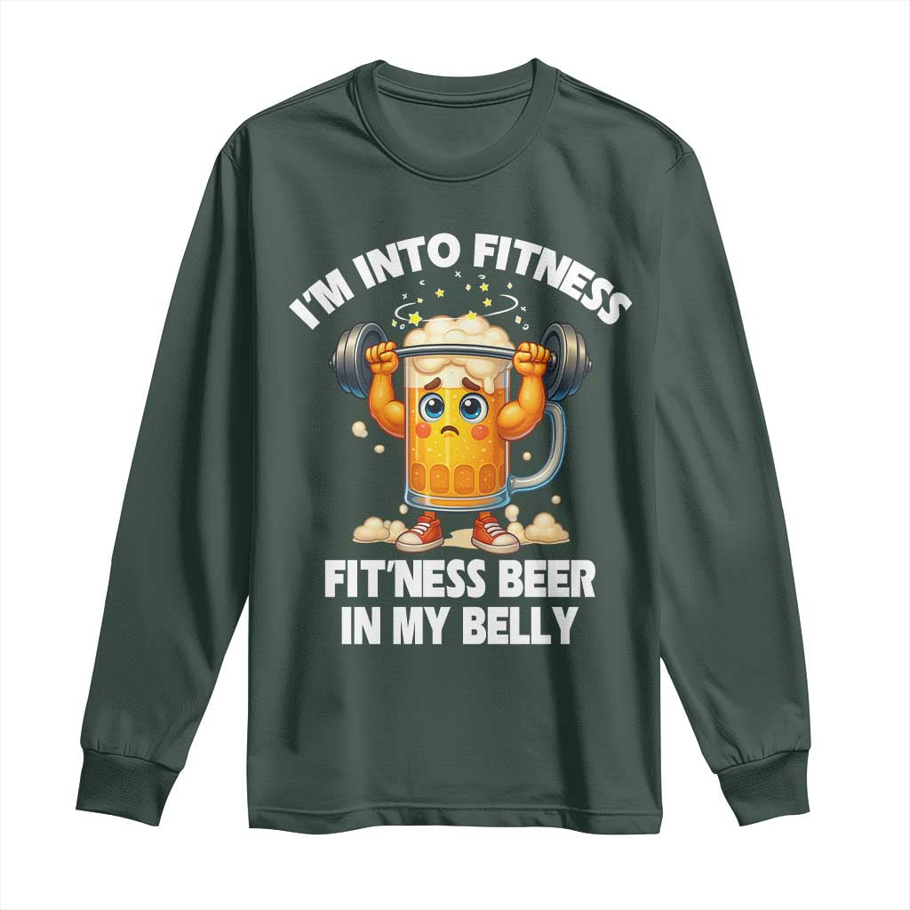 Funny Beer Lover Long Sleeve Shirt I Am Into Fitness Beer in My Belly TS14 Dark Forest Green Print Your Wear