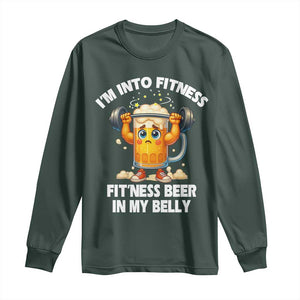 Funny Beer Lover Long Sleeve Shirt I Am Into Fitness Beer in My Belly TS14 Dark Forest Green Print Your Wear