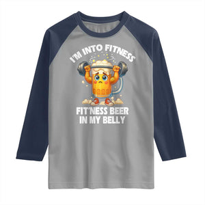 Funny Beer Lover Raglan Shirt I Am Into Fitness Beer in My Belly TS14 Sport Gray Navy Print Your Wear