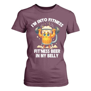 Funny Beer Lover T Shirt For Women I Am Into Fitness Beer in My Belly TS14 Maroon Print Your Wear