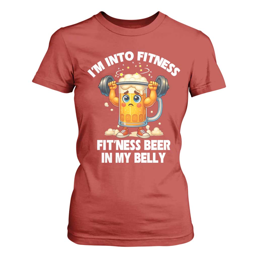 Funny Beer Lover T Shirt For Women I Am Into Fitness Beer in My Belly TS14 Red Print Your Wear