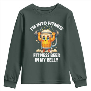 Funny Beer Lover Youth Sweatshirt I Am Into Fitness Beer in My Belly TS14 Dark Forest Green Print Your Wear
