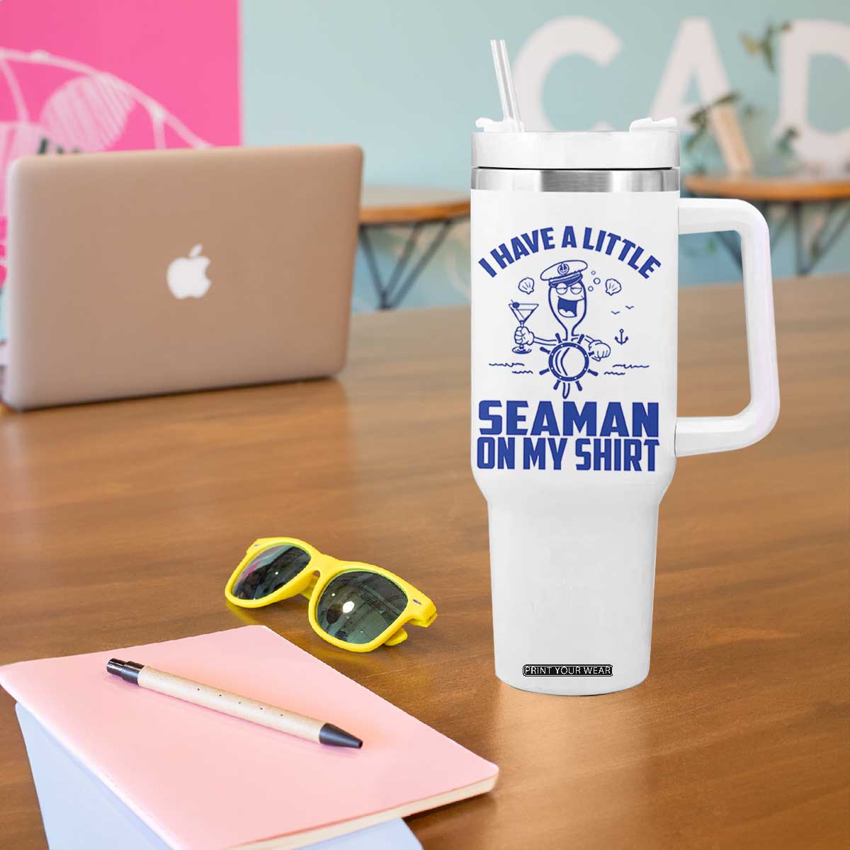 I Have Seaman On My Shirt Tumbler With Handle Funny Sarcastic Adult Humor TS14 Print Your Wear