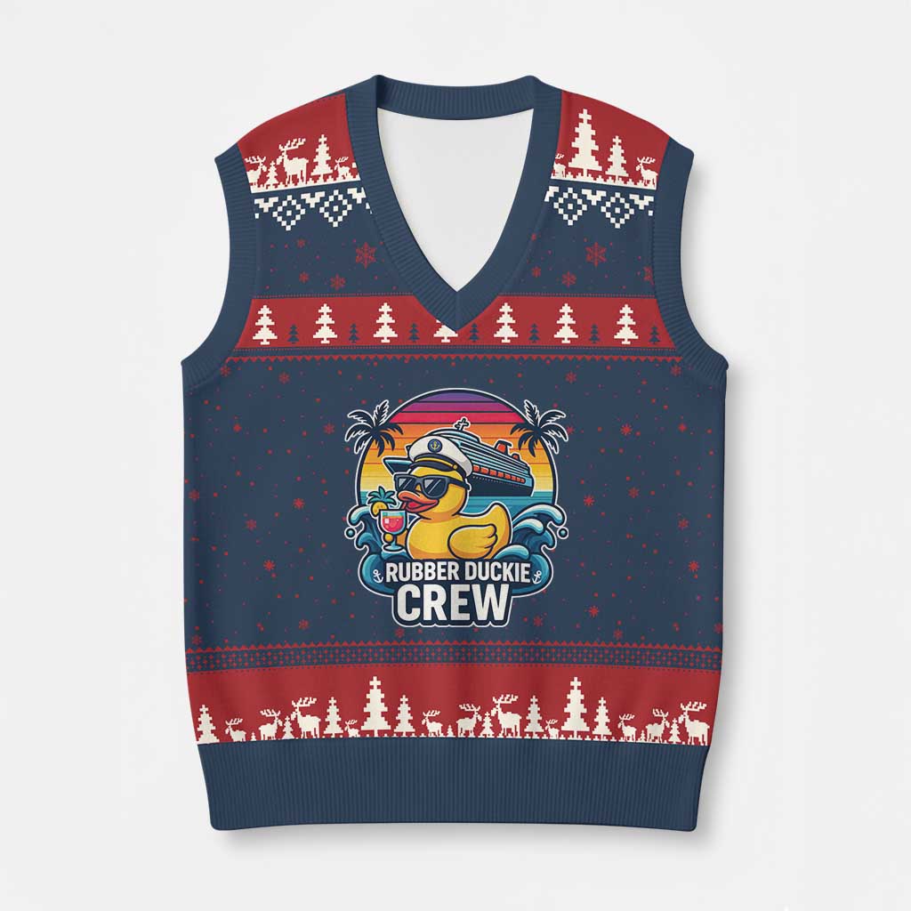 Funny Rubber Duckie Cruise V-Neck Knit Sweater Vest TS14 Navy Red Print Your Wear