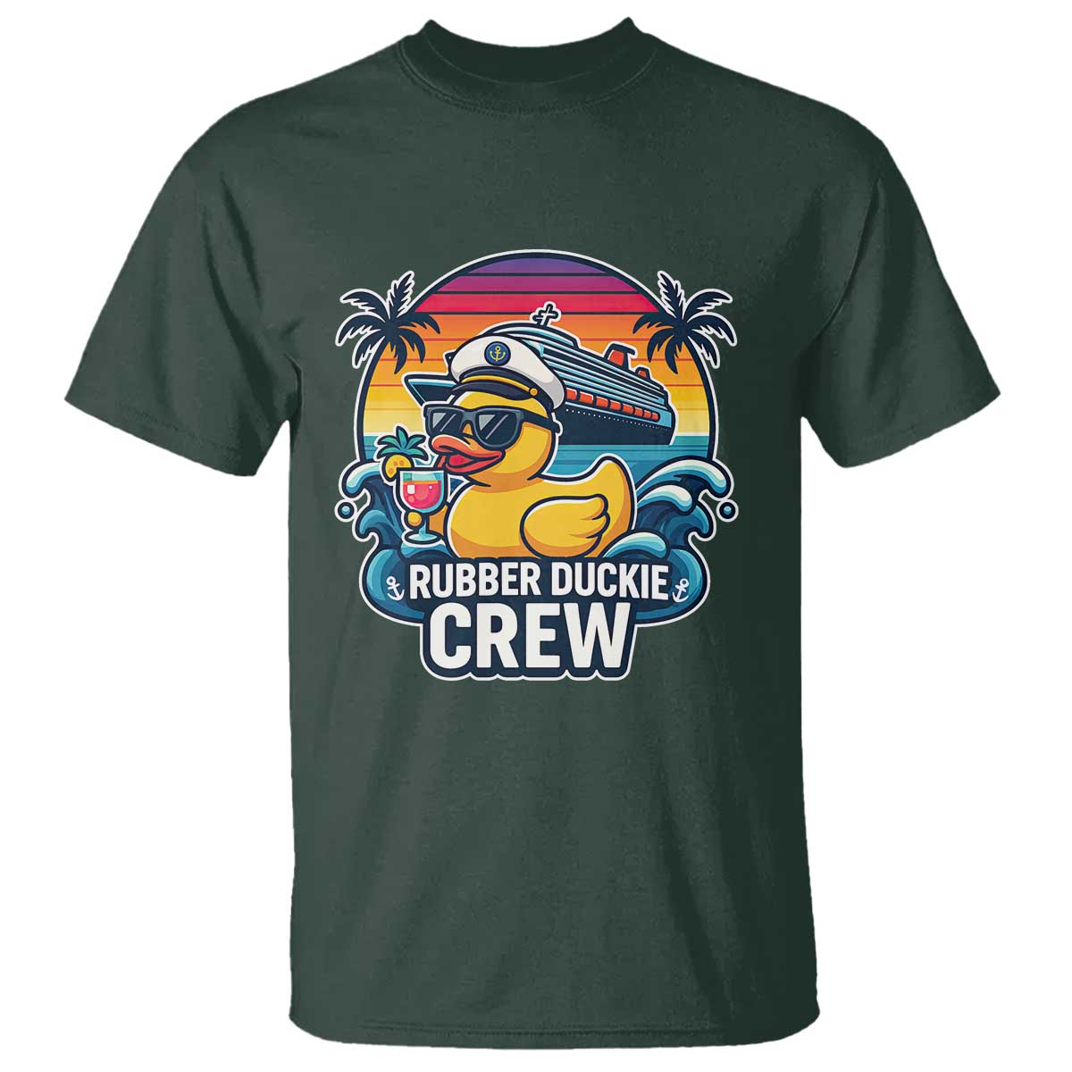 Funny Rubber Duckie Cruise T Shirt TS14 Dark Forest Green Print Your Wear