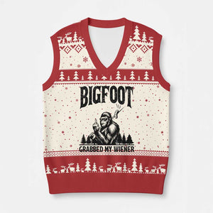 Bigfoot Grabbed My Wiener V-Neck Knit Sweater Vest Funny Sasquatch Camping TS14 Beige Red Print Your Wear