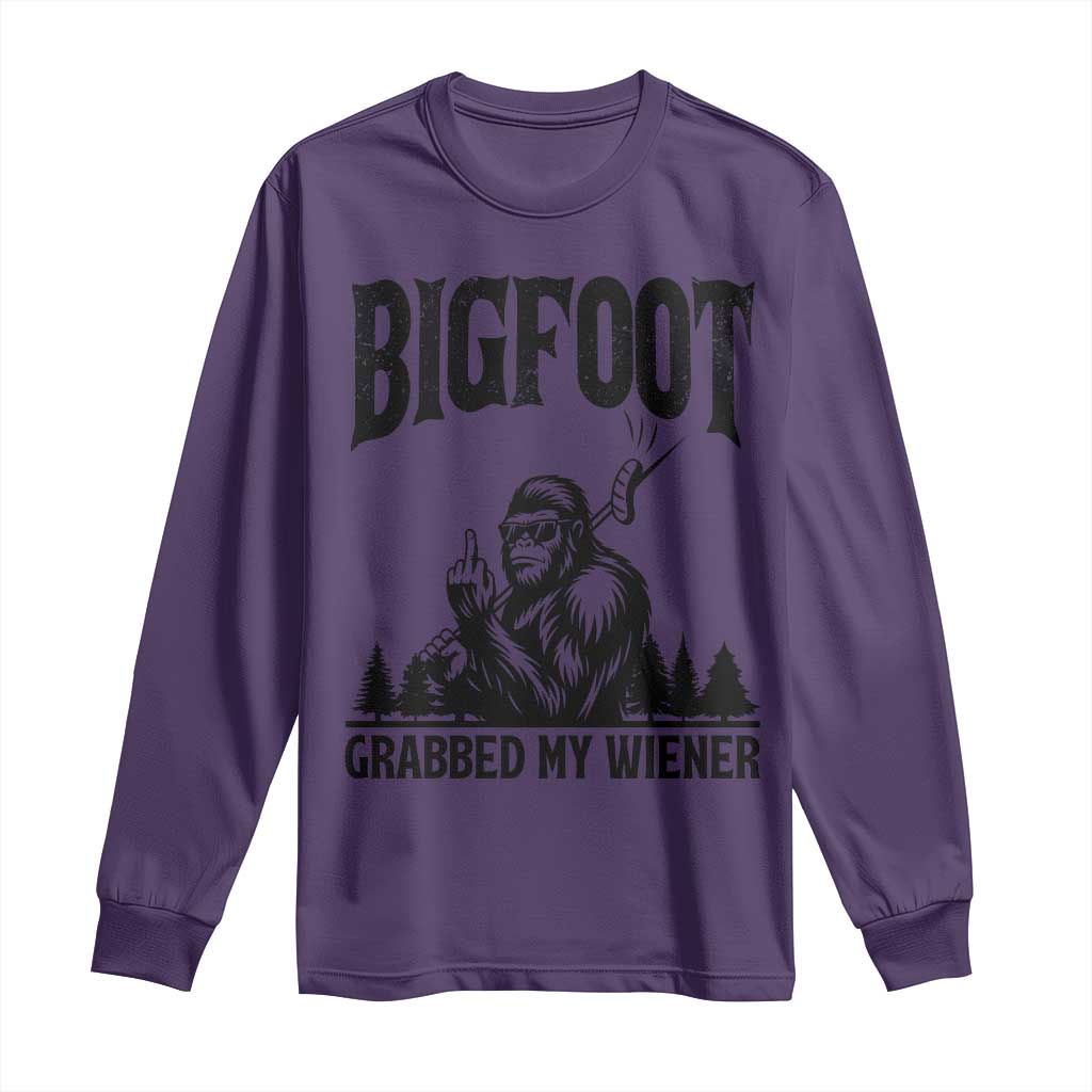 Bigfoot Grabbed My Wiener Long Sleeve Shirt Funny Sasquatch Camping TS14 Purple Print Your Wear
