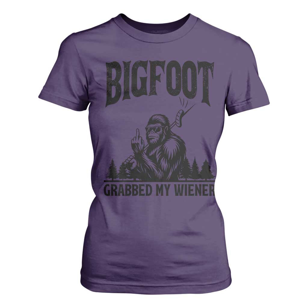 Bigfoot Grabbed My Wiener T Shirt For Women Funny Sasquatch Camping TS14 Purple Print Your Wear
