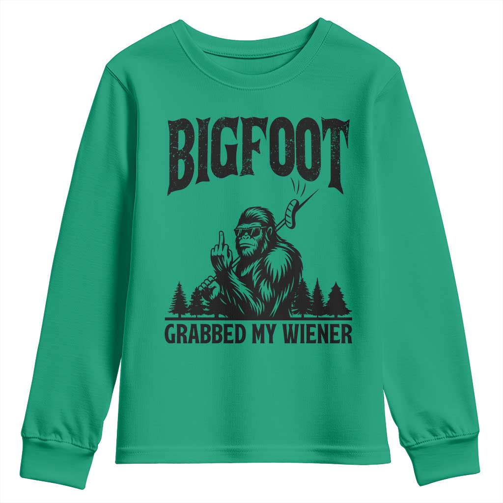 Bigfoot Grabbed My Wiener Youth Sweatshirt Funny Sasquatch Camping TS14 Irish Green Print Your Wear