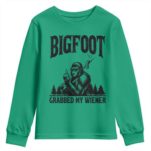Bigfoot Grabbed My Wiener Youth Sweatshirt Funny Sasquatch Camping TS14 Irish Green Print Your Wear