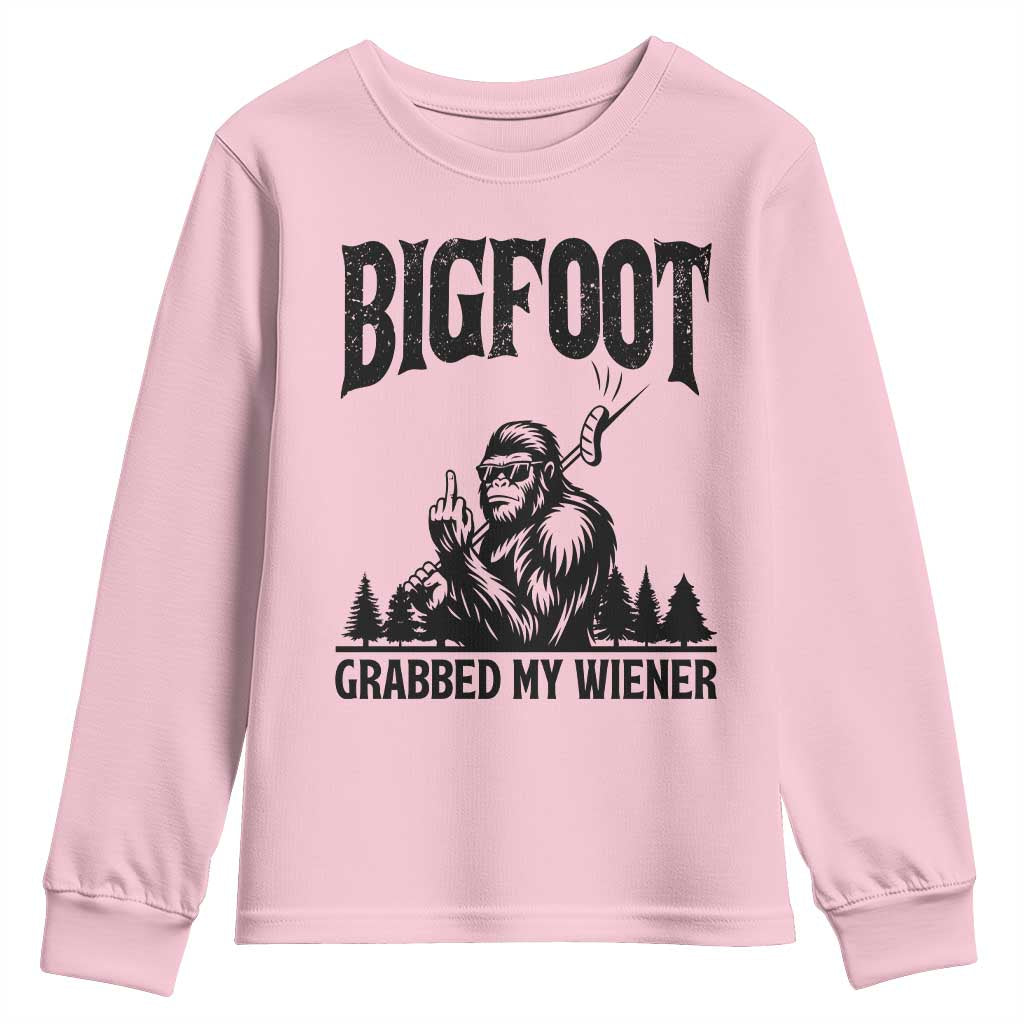 Bigfoot Grabbed My Wiener Youth Sweatshirt Funny Sasquatch Camping TS14 Light Pink Print Your Wear