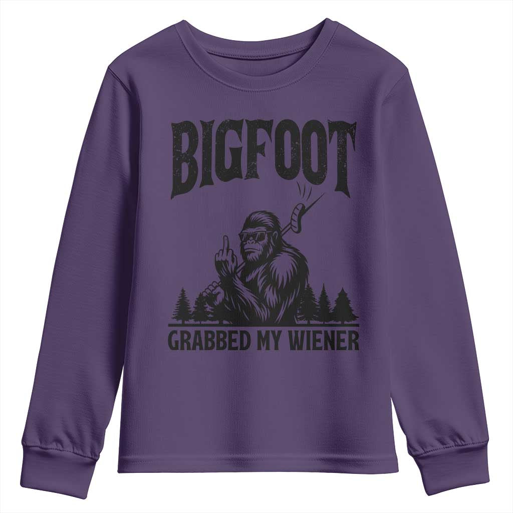 Bigfoot Grabbed My Wiener Youth Sweatshirt Funny Sasquatch Camping TS14 Purple Print Your Wear