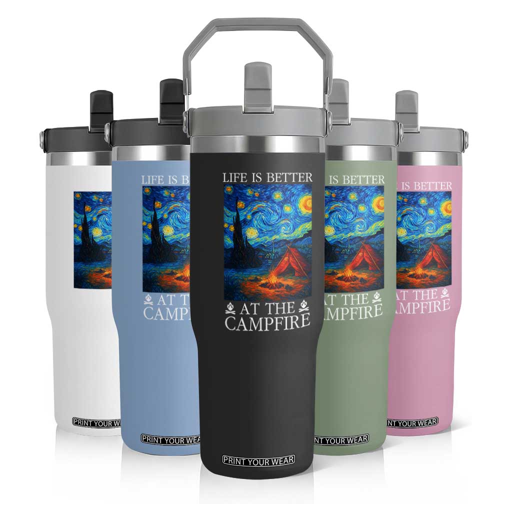 Funny Camping Flip Straw Tumbler Life Is Better At The Campfire TS14 Print Your Wear