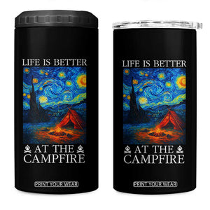 Funny Camping 4 in 1 Can Cooler Tumbler Life Is Better At The Campfire TS14 One Size: 16 oz Black Print Your Wear