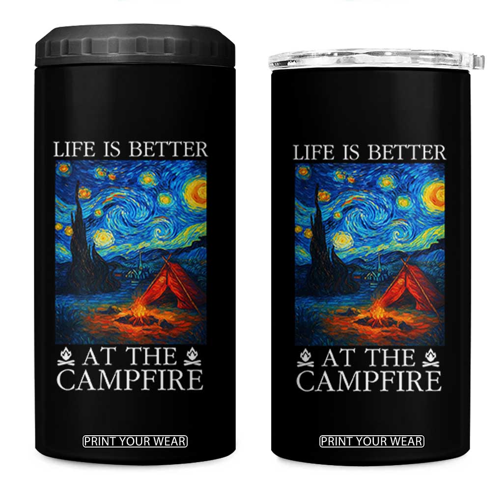 Funny Camping 4 in 1 Can Cooler Tumbler Life Is Better At The Campfire TS14 One Size: 16 oz Black Print Your Wear