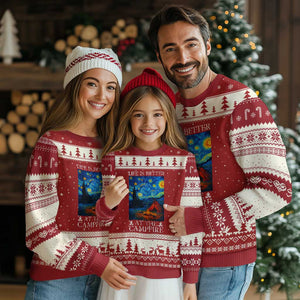 Funny Camping Ugly Christmas Sweater Life Is Better At The Campfire TS14 Red Beige Print Your Wear