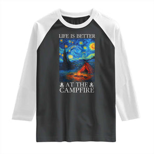 Funny Camping Raglan Shirt Life Is Better At The Campfire TS14 Black White Print Your Wear