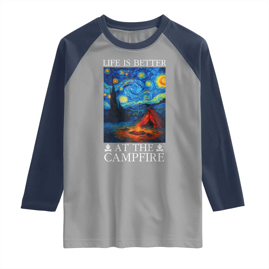 Funny Camping Raglan Shirt Life Is Better At The Campfire TS14 Sport Gray Navy Print Your Wear