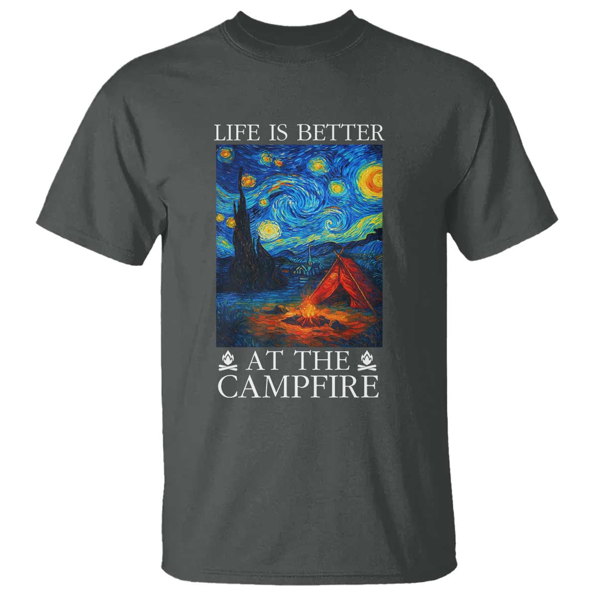 Funny Camping T Shirt Life Is Better At The Campfire TS14 Dark Heather Print Your Wear